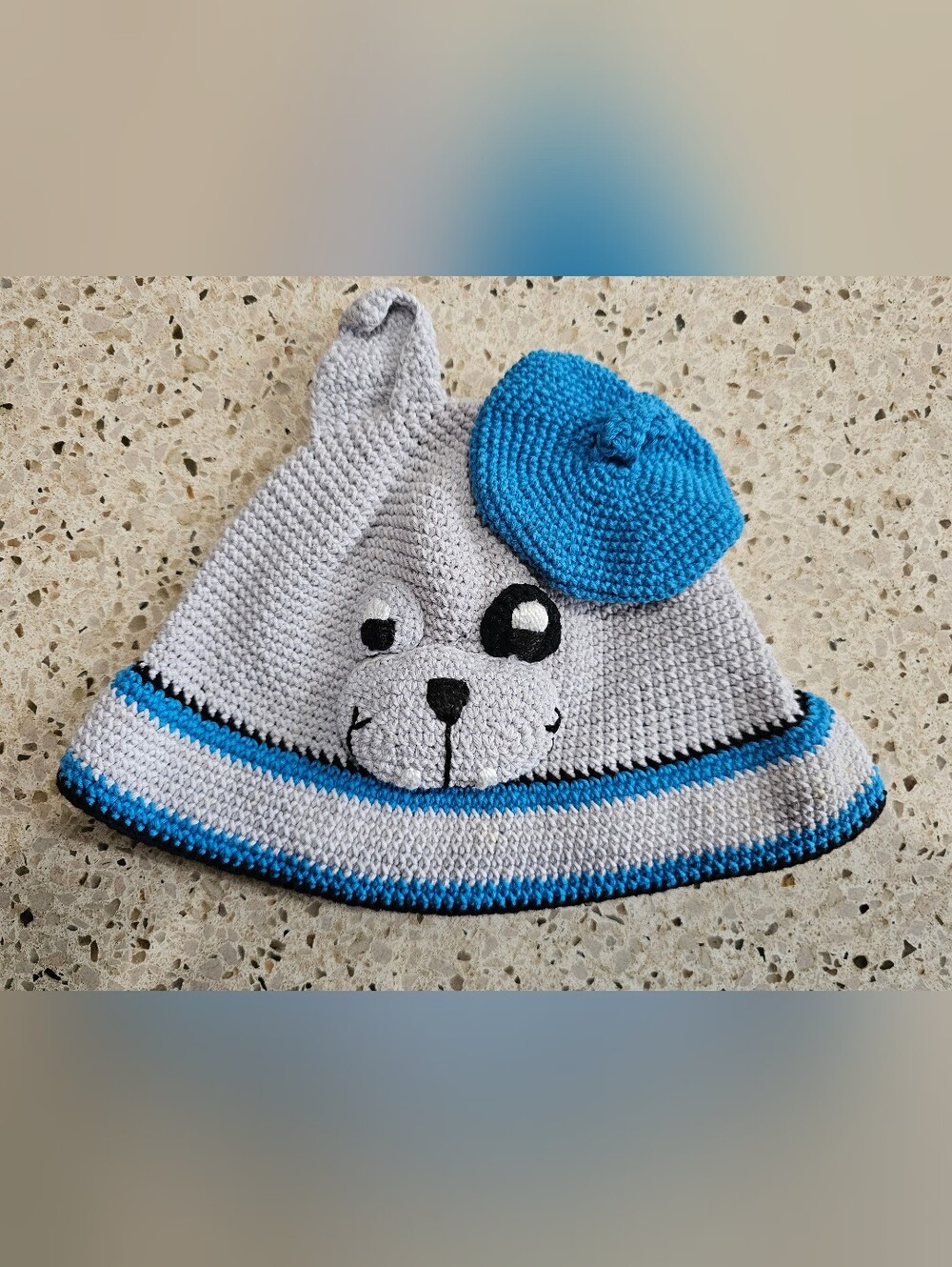 Kids Crochet Bear Hat with Blue Accent - Cute Animal Beanie